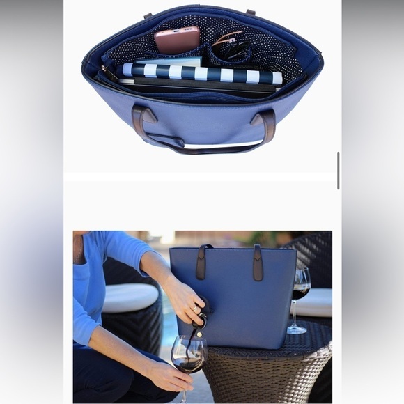 NWT Porto Vino Wine Purse Tote Bag with Spout Blue - Picture 2 of 16